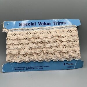 Vintage Special Value Trims Lace Scalloped Edges 1" W 2 Yards Beige Sewing Craft